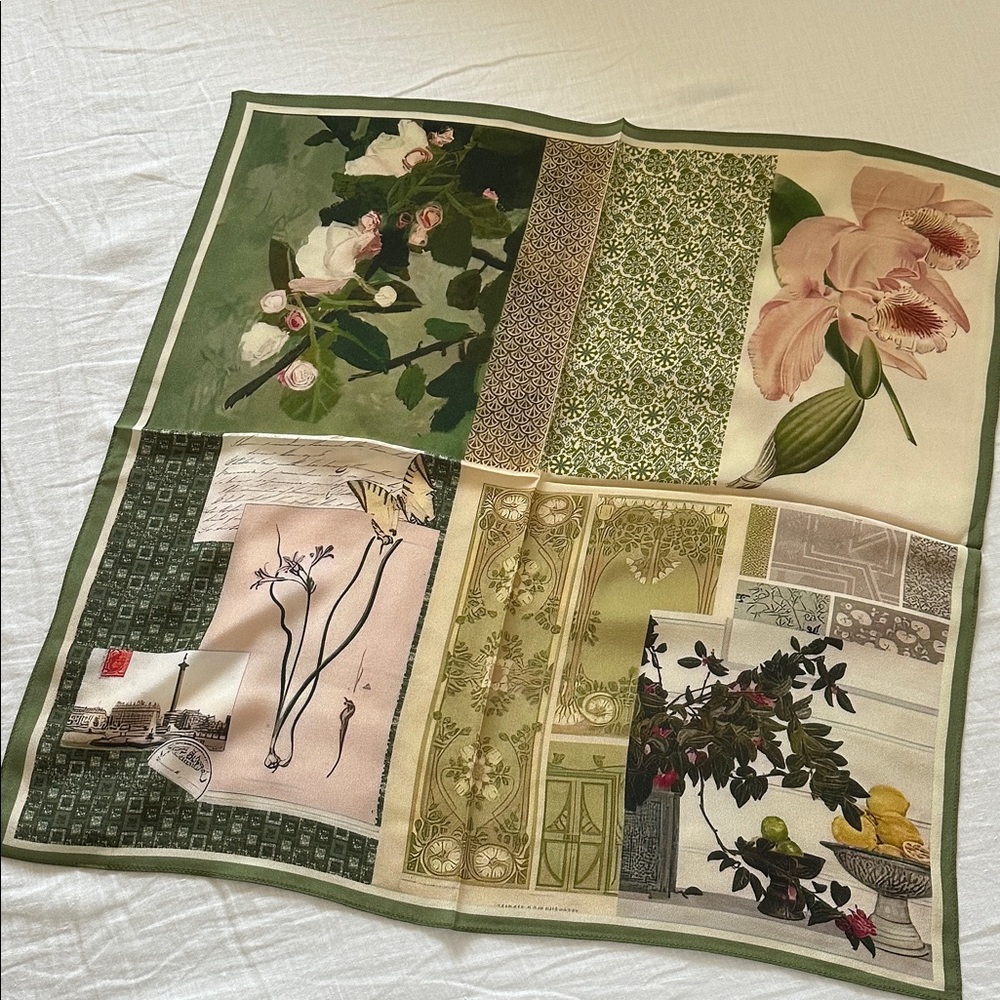 New 100% SILK Square Floral and Botanical Print Scarf